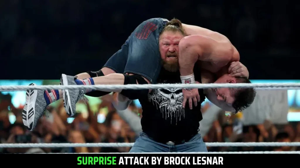 Brock Lesnar attacking John Cena